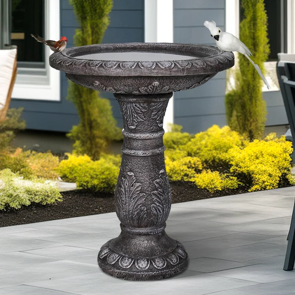 24.4 in Height Outdoor Bird Bath - Fibre Reinforced Concrete Large Bird Bath Stylish with Modern Pedestal for Garden, Patio, Lawn, Backyard
