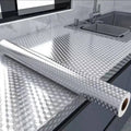 Kitchen Waterproof Oil Proof Aluminum Foil Sticker, Silver Chequer Peel and Stick Wallpaper Removable and Self Adhesive Paper for Kitchen