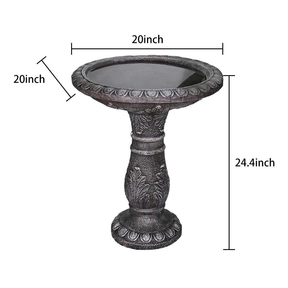 24.4 in Height Outdoor Bird Bath - Fibre Reinforced Concrete Large Bird Bath Stylish with Modern Pedestal for Garden, Patio, Lawn, Backyard
