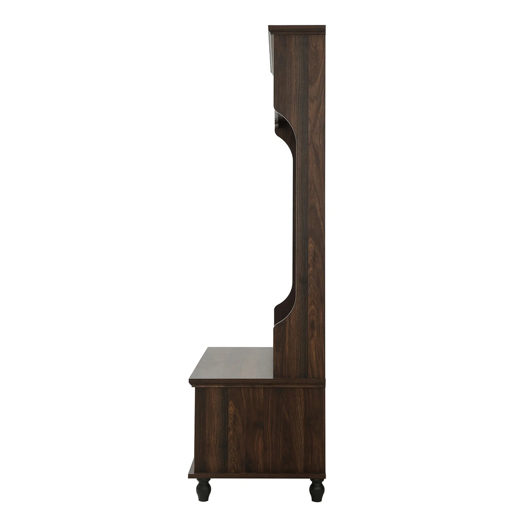 Hall Tree with Upholstered Bench and Coat Rack, Entryway Bench with 3 Hooks, 3 Open Shelves, 2 Drawers & Storage Cabinets, Mudroom Bench with Storage and Hooks for Foyer, Entry Way, Hallway (Beige)