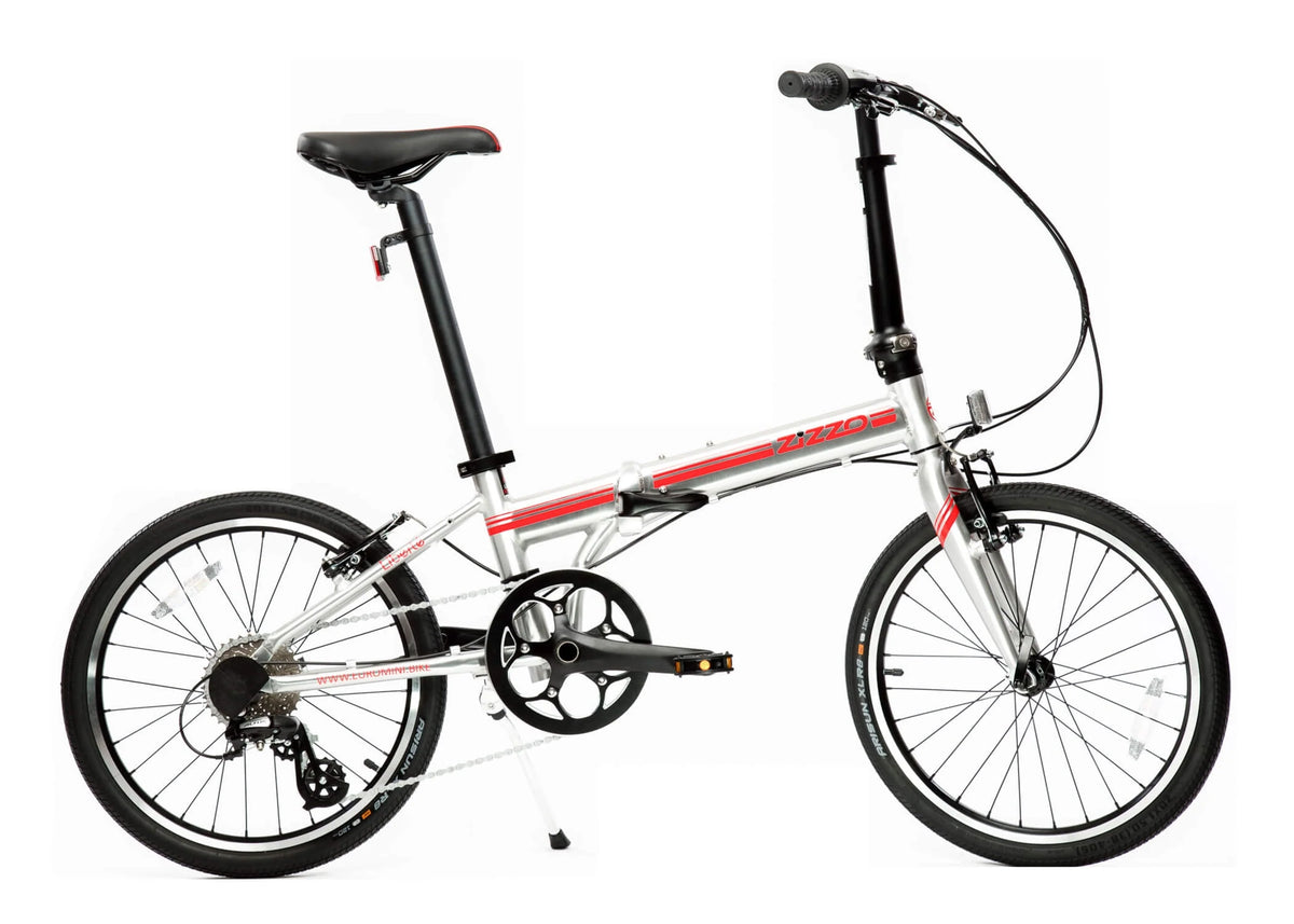 Zizzo Liberte 8 - Speed 20" Wheel, Aluminum Folding Road Bicycle for All Genders, Silver and Red