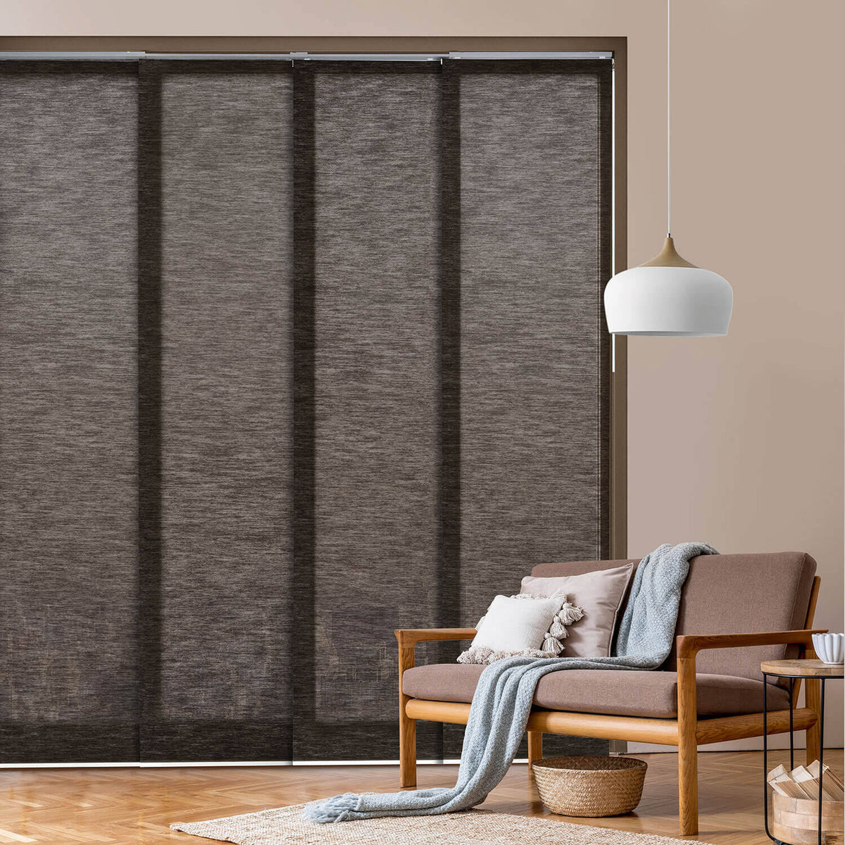 GoDear Design Adjustable Sliding Panel Track Blind 45.8 inch- 86 inch W x 96 inch H, Vertical Blinds, Pu'er Tea, Size: 45.8-86 W x 96 H, Brown