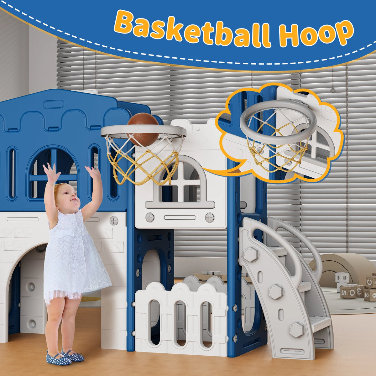 WFUN 9 in 1 Toddler Slide Playset for Kids Indoor/Outdoor for Toddlers Age 1+, Blue & Gray