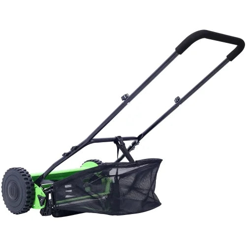 14 - Inch Push Reel Lawn Mower, 5 - Blade with Grass Catcher, Adjustable Height, Manual, Green