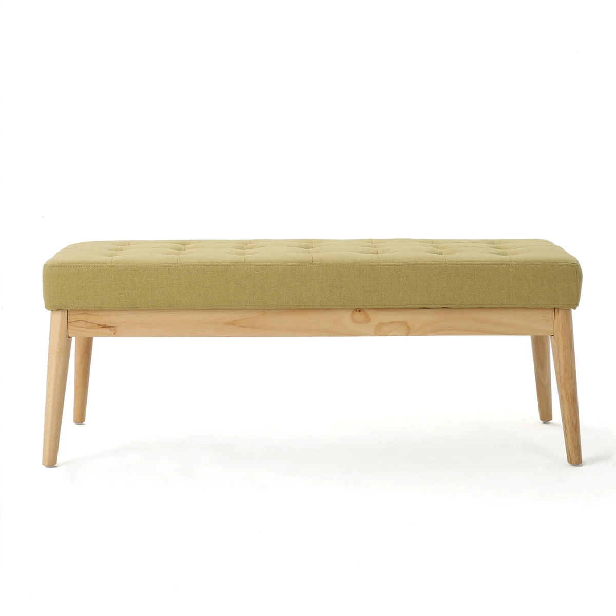 44.75" Mid - Century Tufted Bench - Solid Birch Legs - Plush Polyester Blend - 17" Height, 19.62 lb