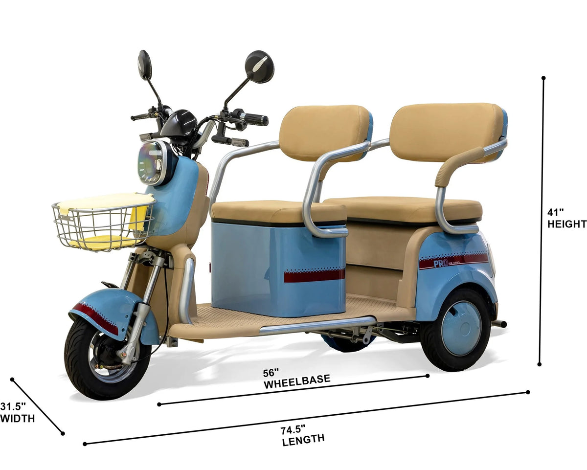Massimo MGC E - Trike 3 - Wheel Electric Cart - 17 MPH, 2 - Seater Adult Scooter - Blue