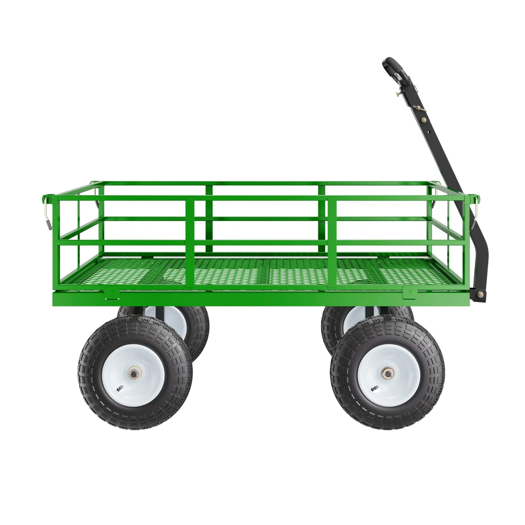 KFFKFF Mesh Steel Garden Cart 1200 lb, 43.3 x 29.5 " Heavy Duty Utility Wagon Cart, Pullable Metal Garden Trolley with 13' All-Terrain Tires, Removable Mesh Sides, 180swiveling Handle (Green)