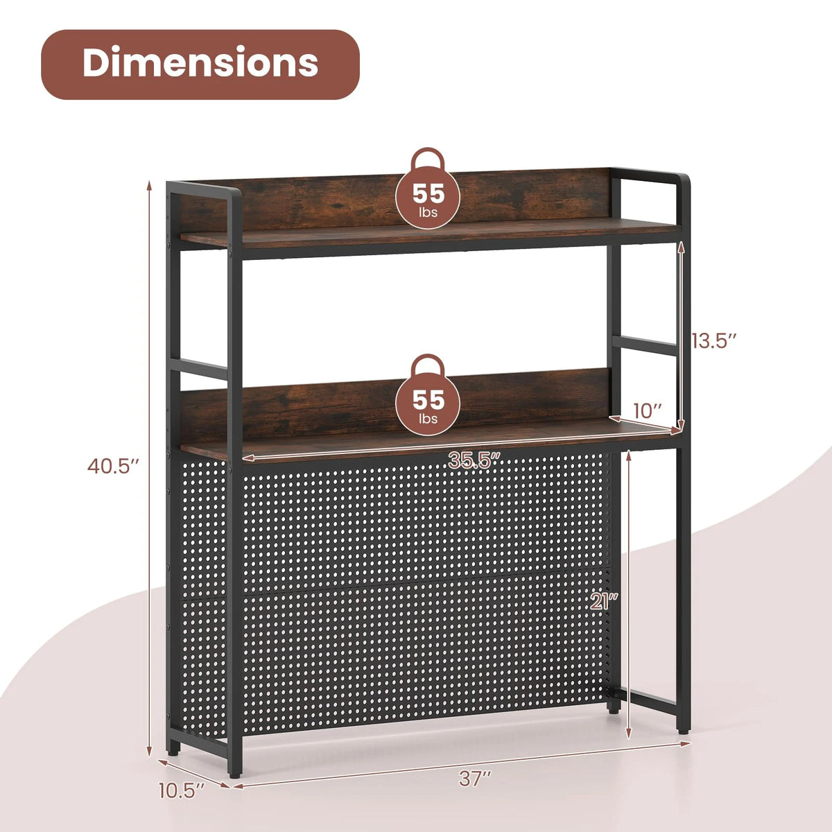 Tangkula Multipurpose 2-Tier Desk Hutch with Pegboard