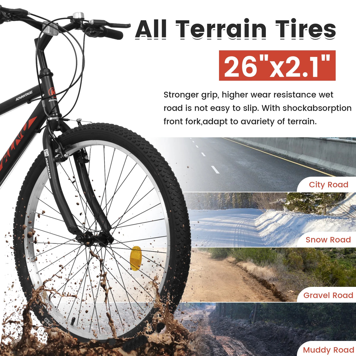 Ecarpat Mountain Bike 26 in for Men Women, 21 Speeds High - Carbon Steel Frame, Classic Adult Teens Sport Bicycle, V Brakes Bicycle for Snow City Commuters and Short Trip