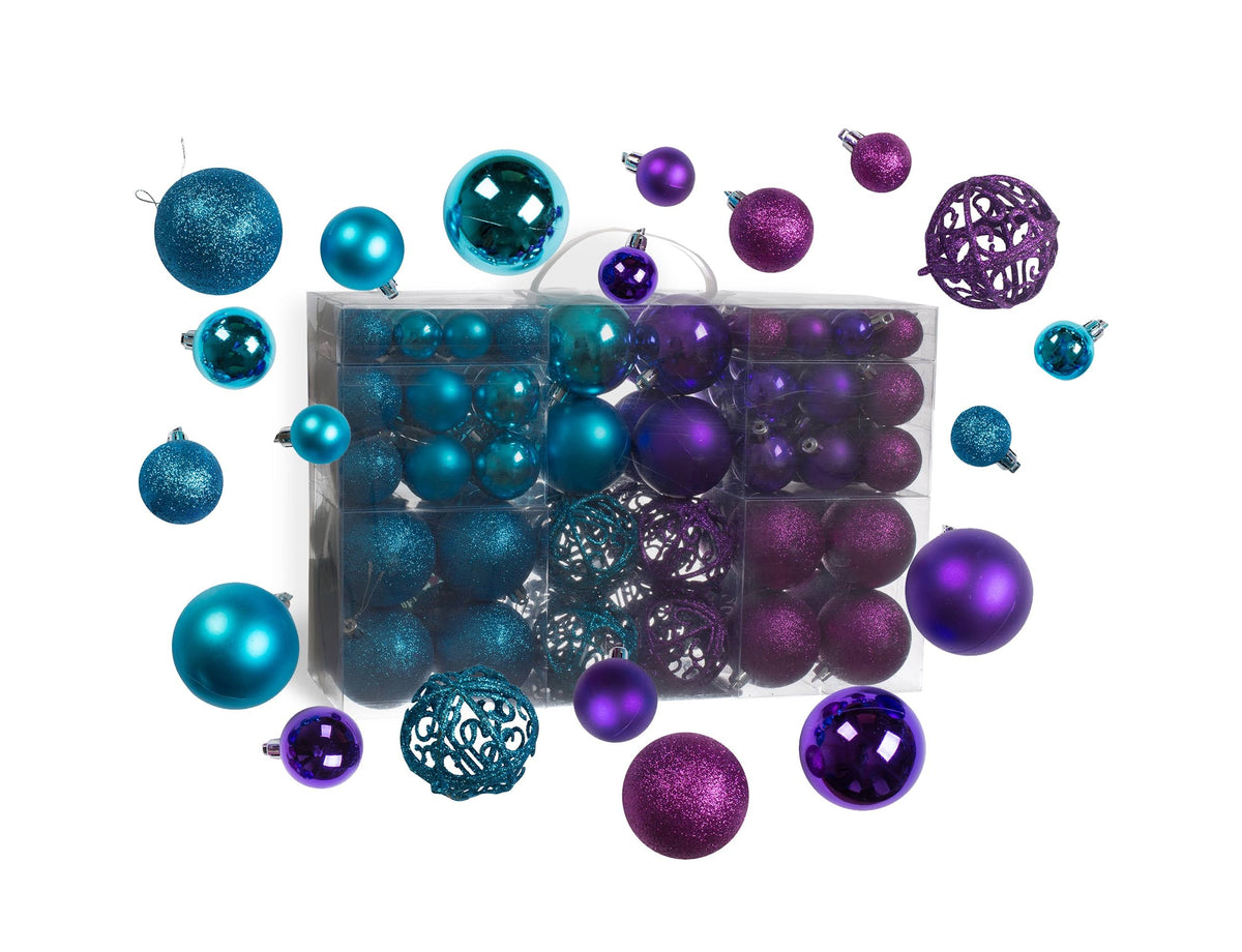 100 Purple and Blue Christmas Ornament Balls Shatterproof + 100